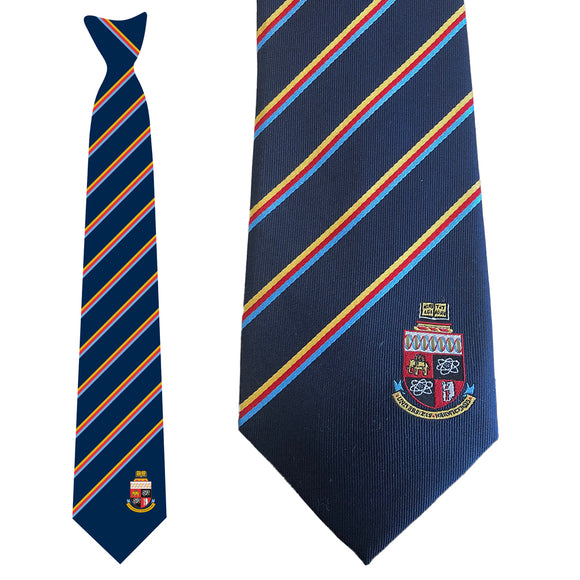 Mens silk tie in the Universities core colours and featuring the University of Warwick crest.