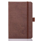 Luxury journal notebooks in brown with University of Warwick crest debossed to the front cover
