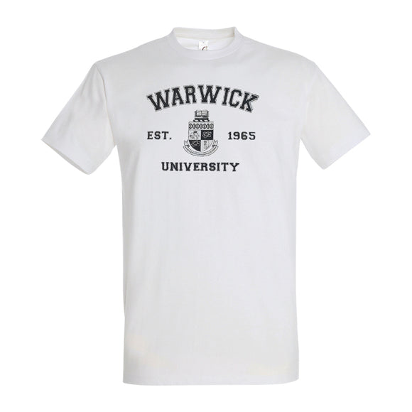Warwick crest tshirt in white with Warwick University, Warwick crest and est. 1965 printed on the front