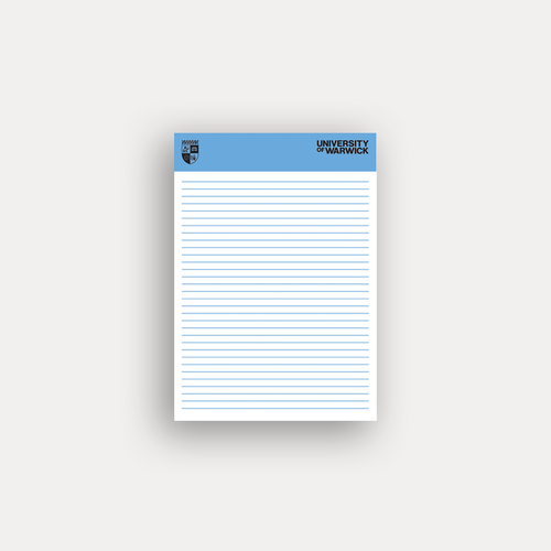 Capture ideas, notes and reminders with the University of Warwick A4 notepad. Featuring 50 sheets and distinctive Warwick branding, it's ideal for lecture notes, meeting minutes, project planning and everyday organisation.
