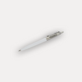 A white retractable ballpoint pen with a silver metal clip and tip, featuring the text 'UNIVERSITY OF WARWICK' engraved on the clip, shown on a light grey background.