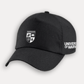 A black baseball cap featuring the University of Warwick crest in white on the front and 'UNIVERSITY OF WARWICK' in white text on the side, shown against a light grey background.