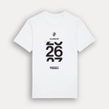 A white short-sleeve crewneck t-shirt with a black graphic print on the front. The graphic features a small crest, the text 'CLASS OF', large stylised numbers '26 27', and 'UNIVERSITY OF WARWICK' at the bottom. Shown on a light grey background.