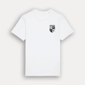 A white short-sleeve crewneck t-shirt with the University of Warwick black crest printed on the left chest, displayed on a light gray background.