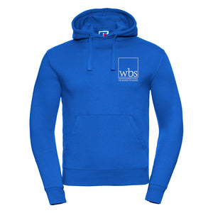 WBS mens hoodie in blue with WBS logo in white on the left chest.