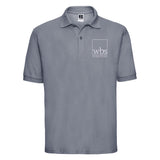 WBS polo shirt for men in grey with Warwick Business School logo embroidered in white on the left chest.