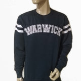 Warwick college sweatshirts in navy with Warwick embroidered in white on the front and two white stripes on each upper arm