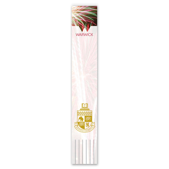 Leather bookmark with University of Warwick master logo and the University Crest printed in full colour to one side.