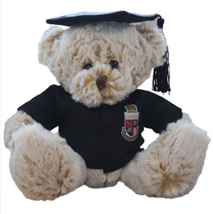 University of Warwick graduation bear wearing a cap and gown featuring the University crest in full colour.