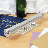 Silver graduation scroll holder on a shiny silver ornate base