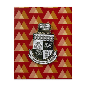 Black and white University crest enamel pin badge