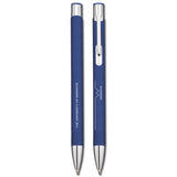 University of Warwick blue ballpoint pen with silver chrome fittings